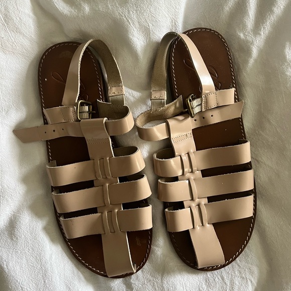 J Crew Italian Fisherman Sandals in shiny spazzolato leather size 8.5 - Picture 2 of 5